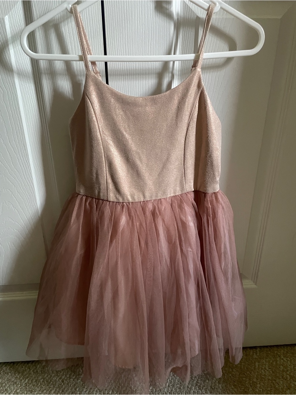 Girls Pink Tulle Party Dress - Sleeveless Spaghetti Strap